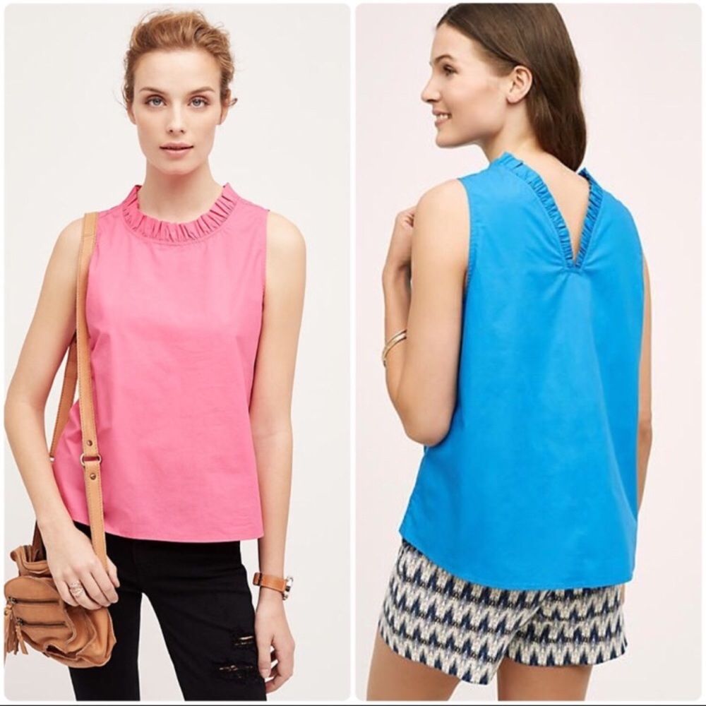 Anthro HD in Paris WHITE Ruffled Poplin top
